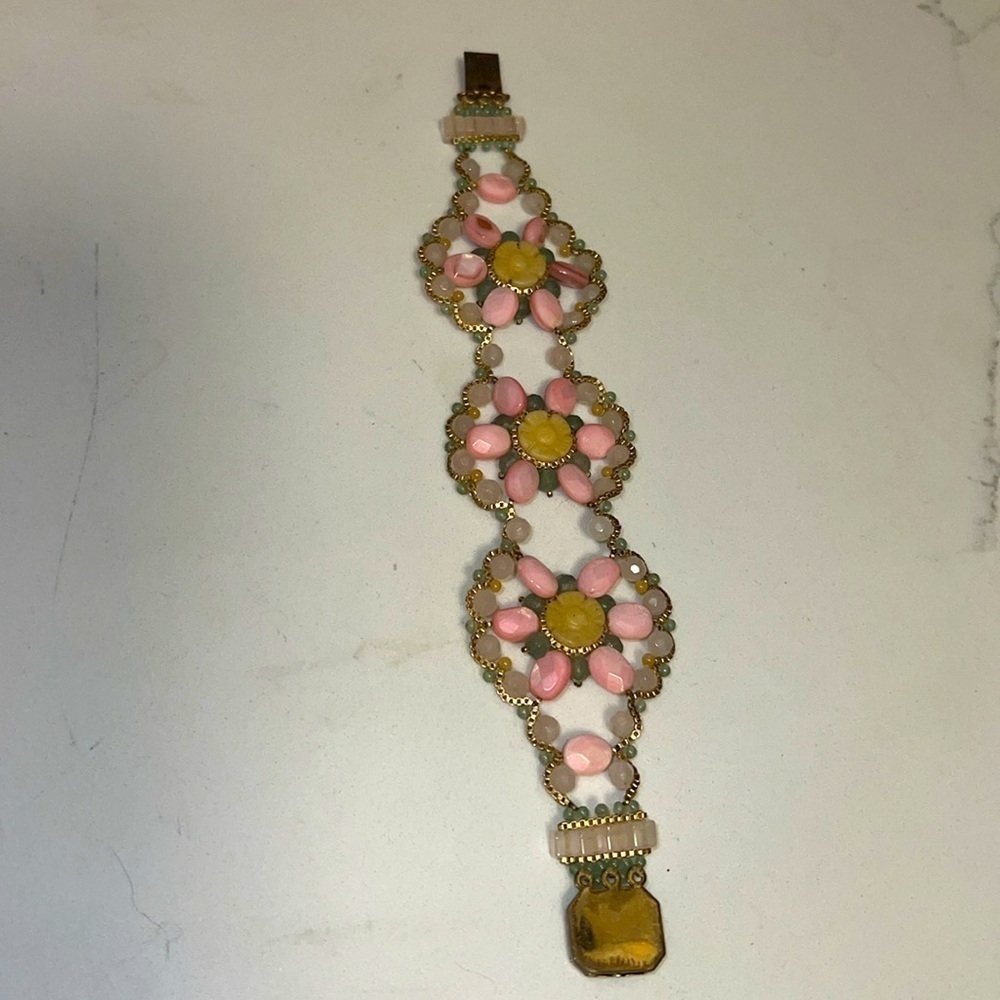 Natural Stone Vintage Crochet Macrame Stone and Chain Tonge and Groove Bracelet - Picture 4 of 6